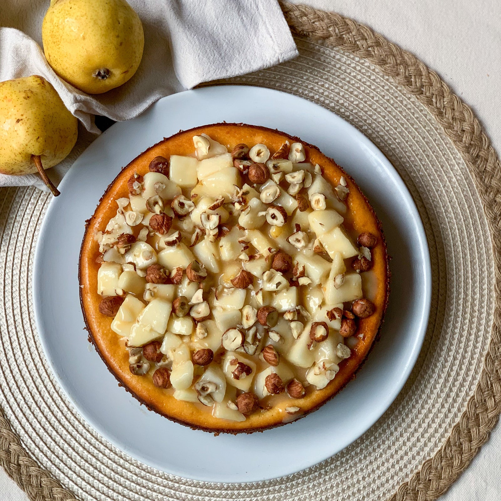 Cheesecake poires et noisettes - croustillants noisette et miel 